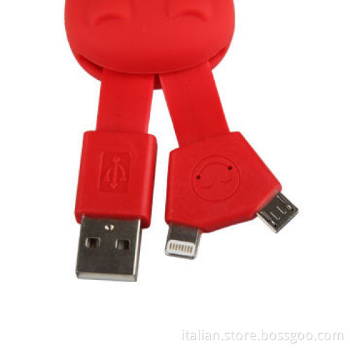 Cow head design 2-in-1 USB data cable for iPhone 5/Samsung, 8pin+micro